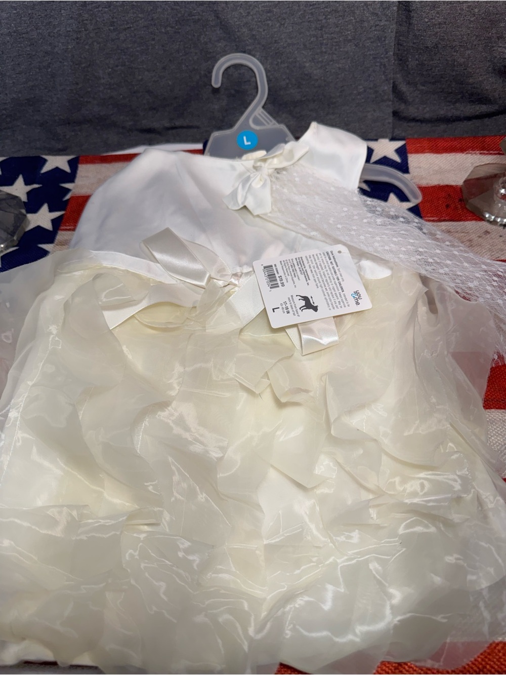 Youngland Ivory Ruffled Satin Pet Dress with Bow and Lace